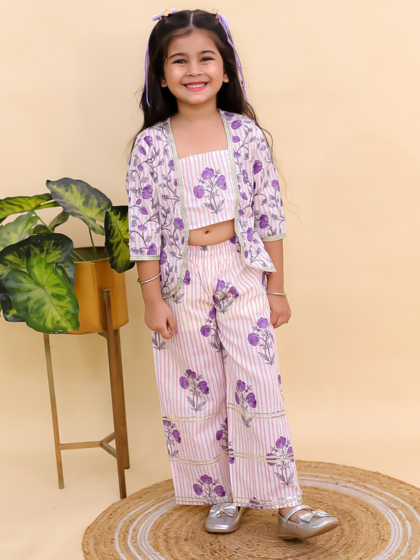 Festive Party Wear Dress Cotton 3/4 Sleeves Floral Printed Girls Co-Ords - Picture 10 of 25