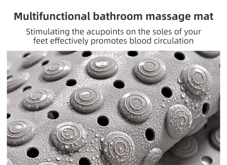 Khaki Eco-Friendly Bath Mat with Massage Points - Anti-Slip Suction Cup Safety Bathroom Rug (M Size 75.5X44x2 CM)