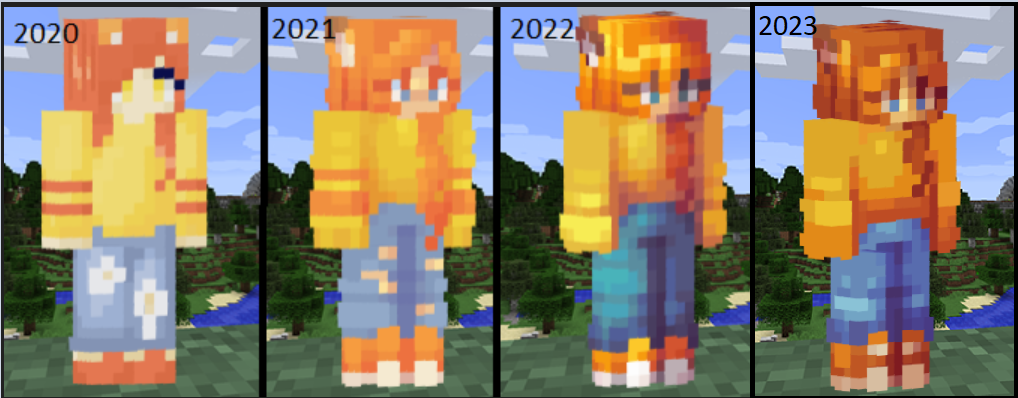 Picture depicting all my anniversary skins side-by-side 2020-2023