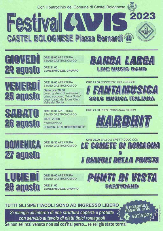 Festival Avis a Castel Bolognese dal 24 al 28 agosto 2023