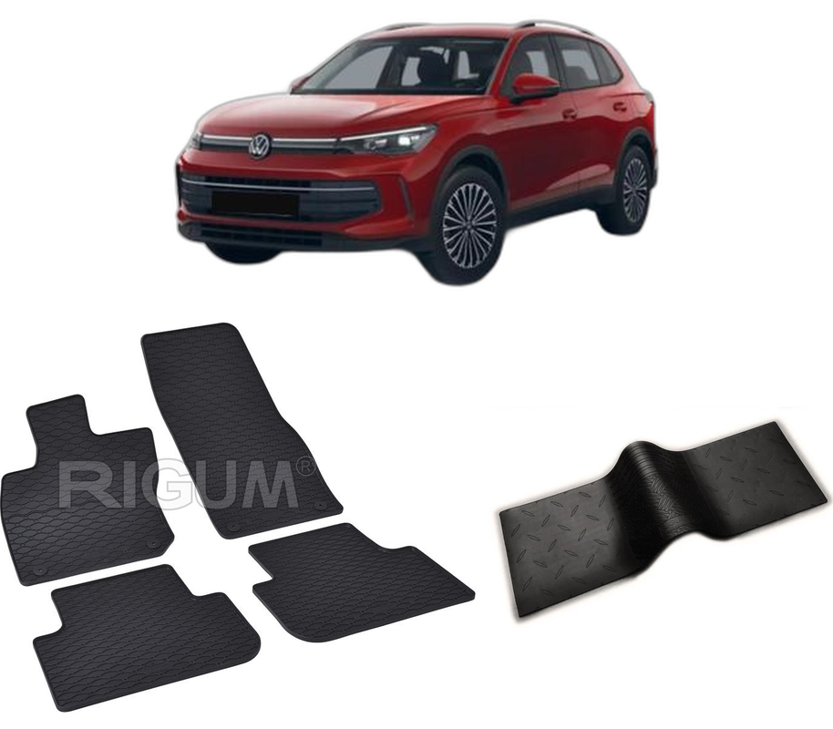 Set covorase auto VOLKSWAGEN TIGUAN III MHEV din 11.2023-PREZENT, cu covoras tunel median, CAROSERIE SUV, Presuri cauciuc 100%, compatibil cu autoturismul VOLKSWAGEN TIGUAN III MHEV, Rigum