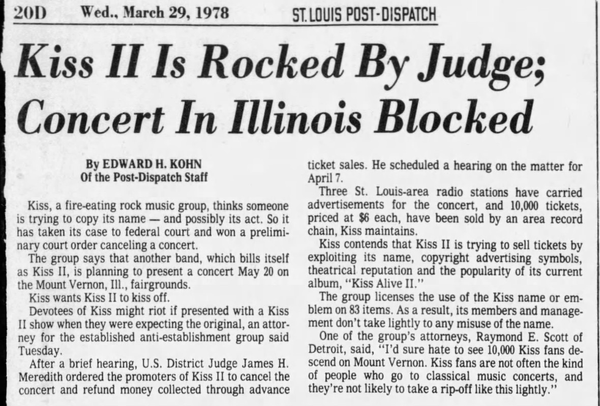 KISS II St. Louis Dispatch March 29 1978