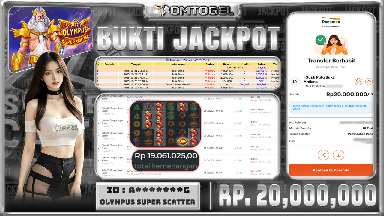OMTOGEL JACKPOT PRAGMATIC PLAY GATES OF OLYMPUS SUPER SCATTER 20 JUTA DI BAYAR LUNAS ,-