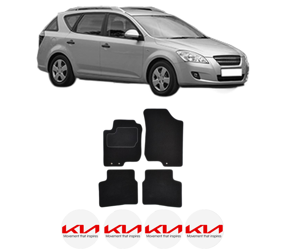 Set Covorase Presuri KIA CEE'D SW (ED) din 2007-2012, Auto, Material Textil Mocheta, 4 Stickere auto cu KIA