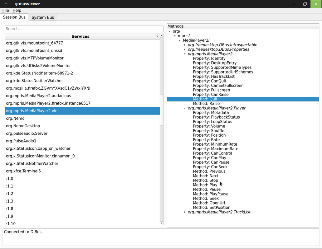 D-Bus (VLC, MPRIS)_Qt D-Bus Viewer