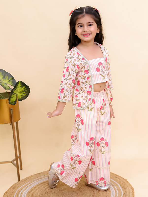 Festive Party Wear Dress Cotton 3/4 Sleeves Floral Printed Girls Co-Ords - Picture 23 of 25