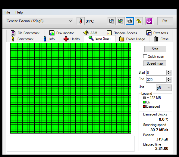Samsung 320gb error scan