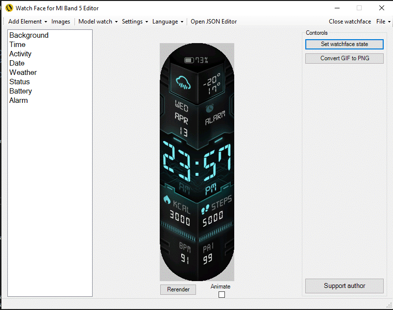 Mi Band 5 & 6 WatchFace Editor GUI - Amazfit Watch faces