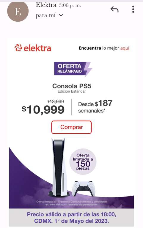 Elektra: PS5 Versión estándar desde las 6:00 PM hora CDMX | Precio pagando con PayPal a 12 MSI con TDC Digital HSBC 
