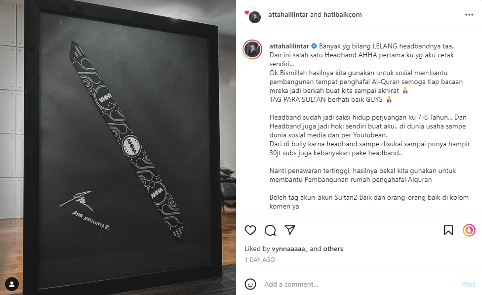 Atta Halilintar membuka lelang untuk headband pertamanya dan hasilnya akan digunakan untuk kepentingan sosial.