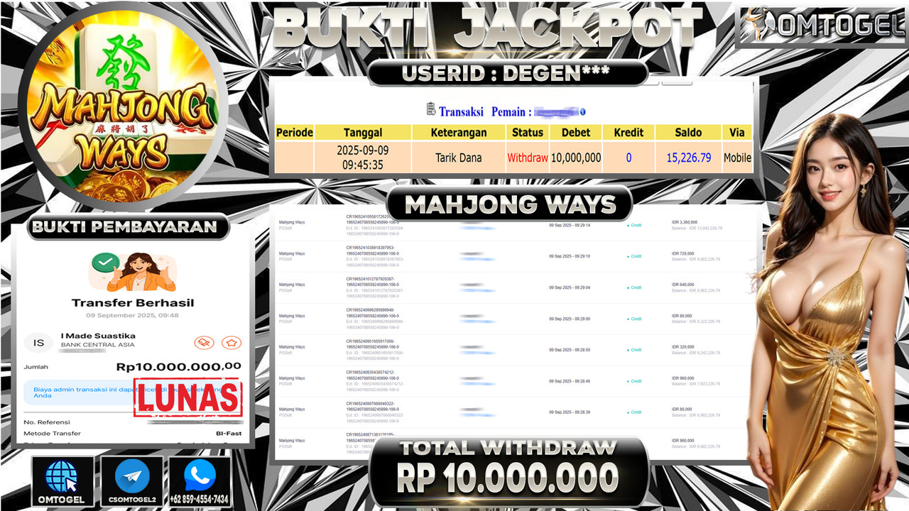 OMTOGEL JACKPOT PGSOFT MAHJONG WAYS 10 JUTA DI BAYAR LUNAS ,-