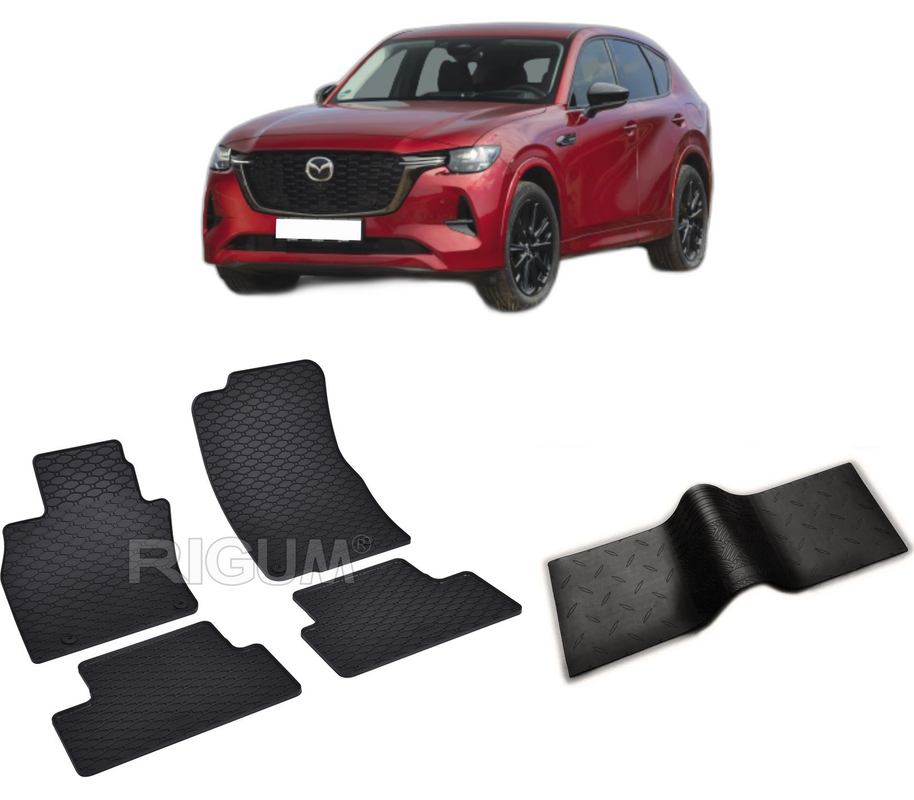 Set covorase auto MAZDA CX -60 din 08.2022-PREZENT, cu covoras tunel median, CAROSERIE SUV, Presuri cauciuc 100%, compatibil cu autoturismul MAZDA CX -60, Rigum