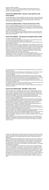 Code Promo Melbet Bénin RICH888 130 Premier Dépôt