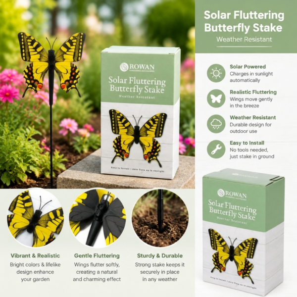 Rowan Solar Fluttering Butterfly Garden Stake – Weather-Resistant Outdoor Garden Decoration 6 Rowan Solar Fluttering Butterfly Garden Stake