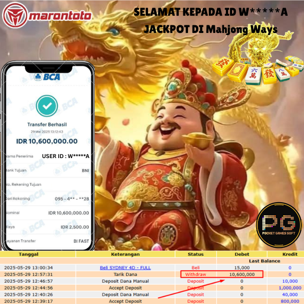 Bukti Kemenangan Member Marontoto Sebesar 10,600,000 JuTa