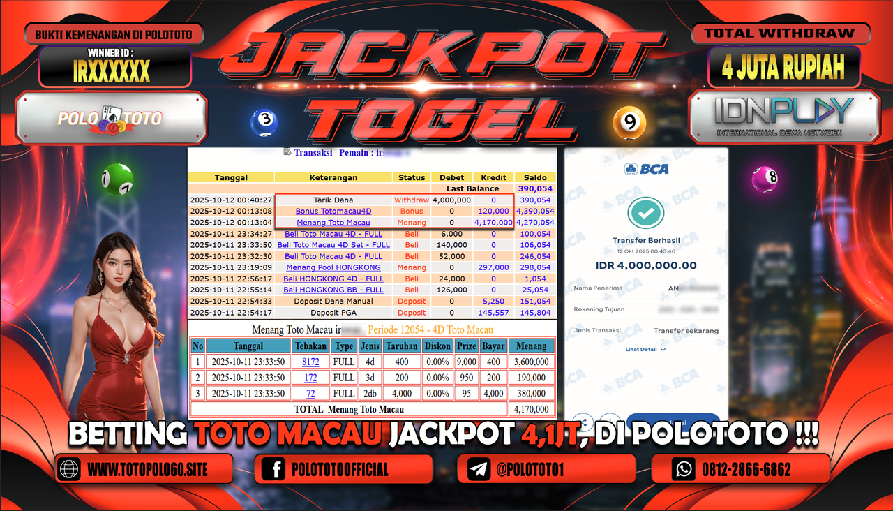 POLOTOTO JACKPOT TOGEL MENANG TOTO MACAU Rp.4.000.000,- LUNAS