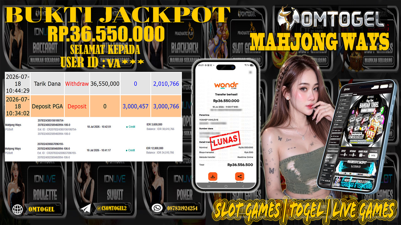 OMTOGEL JACKPOT PG SOFT MAHJONG WAYS  Rp.36,550,000,- DIBAYAR LUNAS