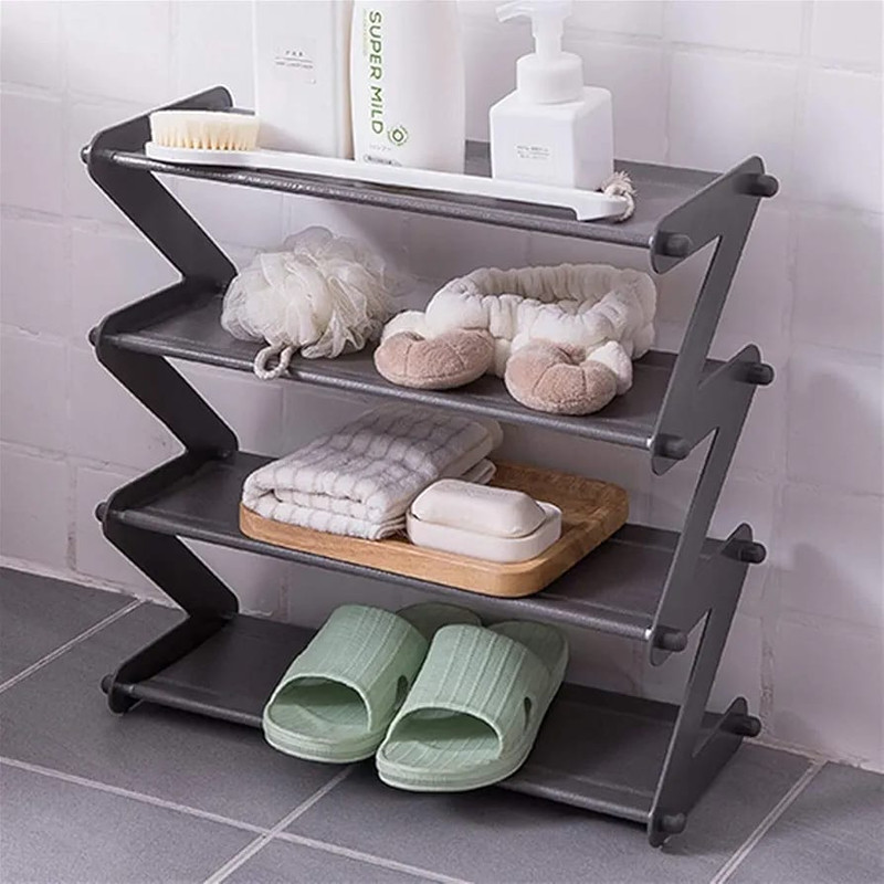 Modern Plastic 4-Layer Space-Saving Z-Shape Shoe Rack and Organizer