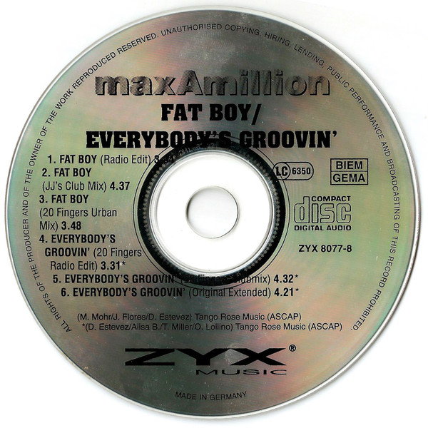 20/02/2023 - MaxAmillion – Fat Boy  Everybody's Groovin' (CD, Maxi-Single)(ZYX Music – ZYX 8077-8)  1996 R-1724908-1448927733-5645