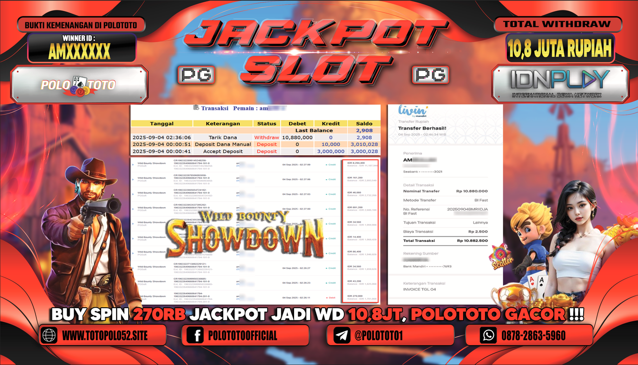 POLOTOTO JACKPOT SLOT WILD BOUNTY SHOWDOWN Rp.10.880.000,-