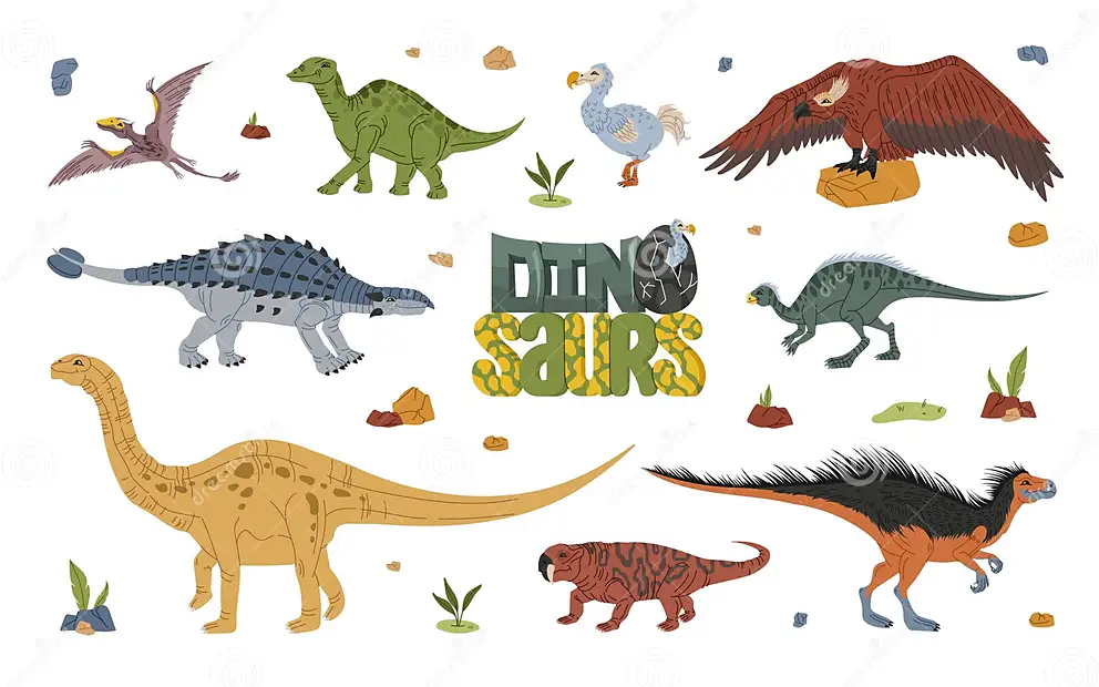 dinosaur-characters-isolated-cartoon-vector-set-pteranodon-isanosaurus-ankylosaurus-oviraptor-bronto