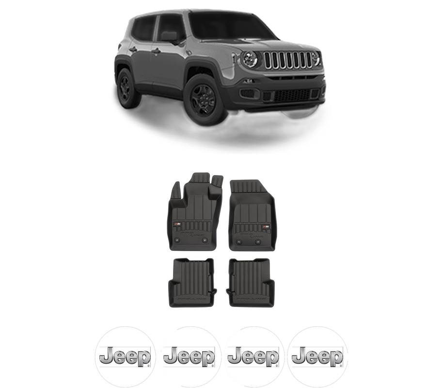 Set covorase presuri JEEP RENEGADE VAN (BU, B1) din 2014-2018, auto, din cauciuc thermoplastic, 4 Stickere auto cu JEEP