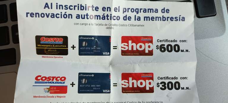 Costco: Certificado de regalo ($300 Dorada y negocio | $600 ejecutiva) en la renovación automática de membresía con TDC Costco Citibanamex 
