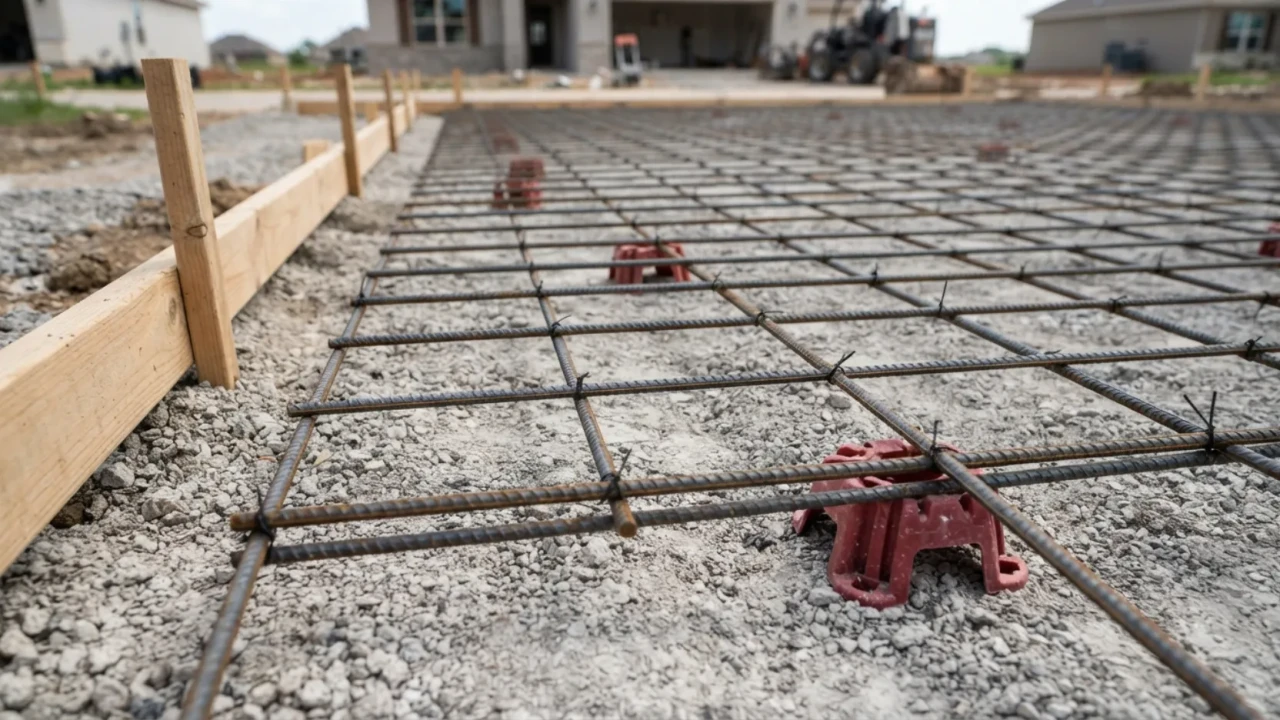 Concrete driveway installation base preparation rebar San Antonio