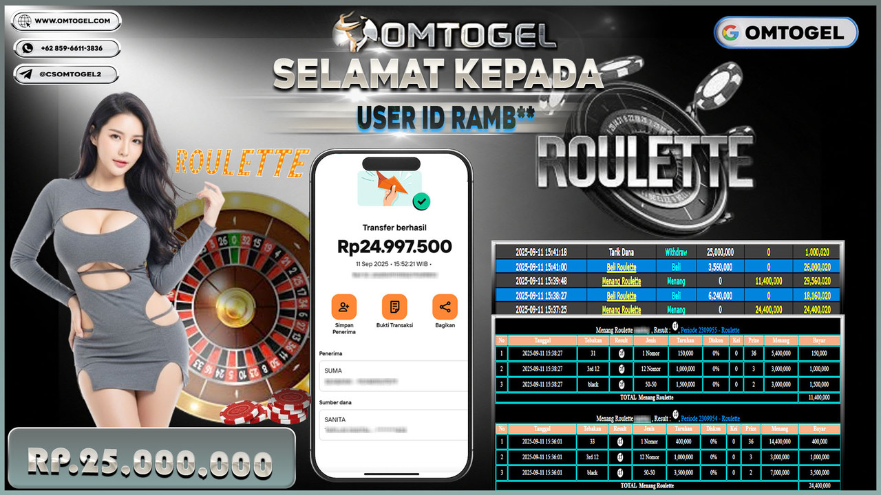 OMTOGEL JACKPOT LIVE GAMES ROULETTE 25 JUTA DI BAYAR LUNAS ,-