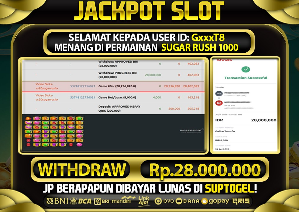  BUKTI KEMENANGAN 23 JULY 2025 MENANG DI PERMAINAN SUGAR RUSH 1000 TOTAL WD 28 JUTA