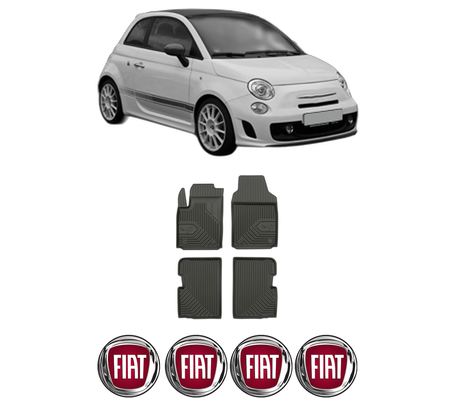 Set covorase presuri FIAT 500 C din 2016-2020, auto, din cauciuc thermoplastic, 4 Stickere auto cu FIAT