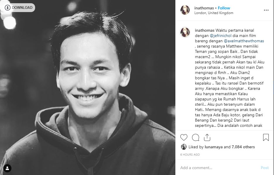 Unggahan Ina Thomas di instagram
