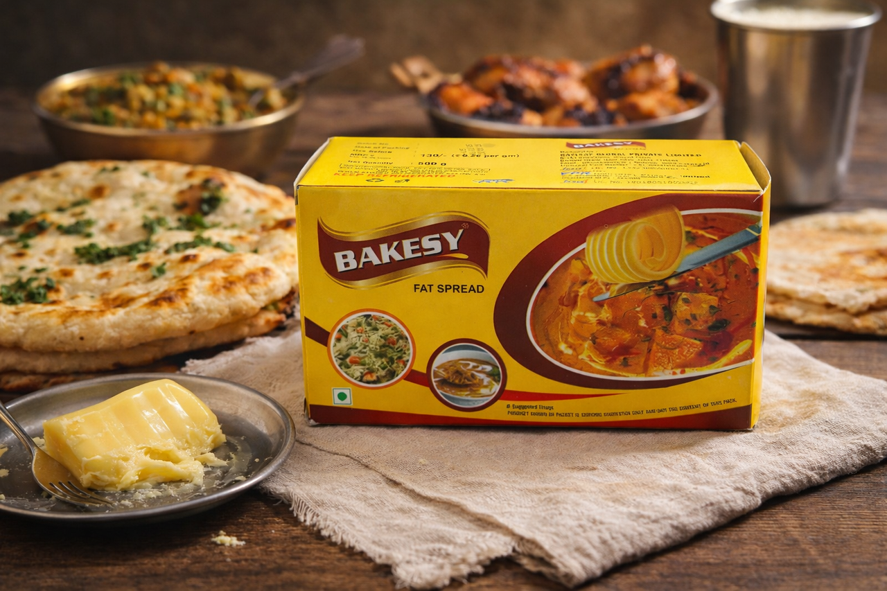 Bakesy Fat Spread with restaurant cuisine — cooking and naan application