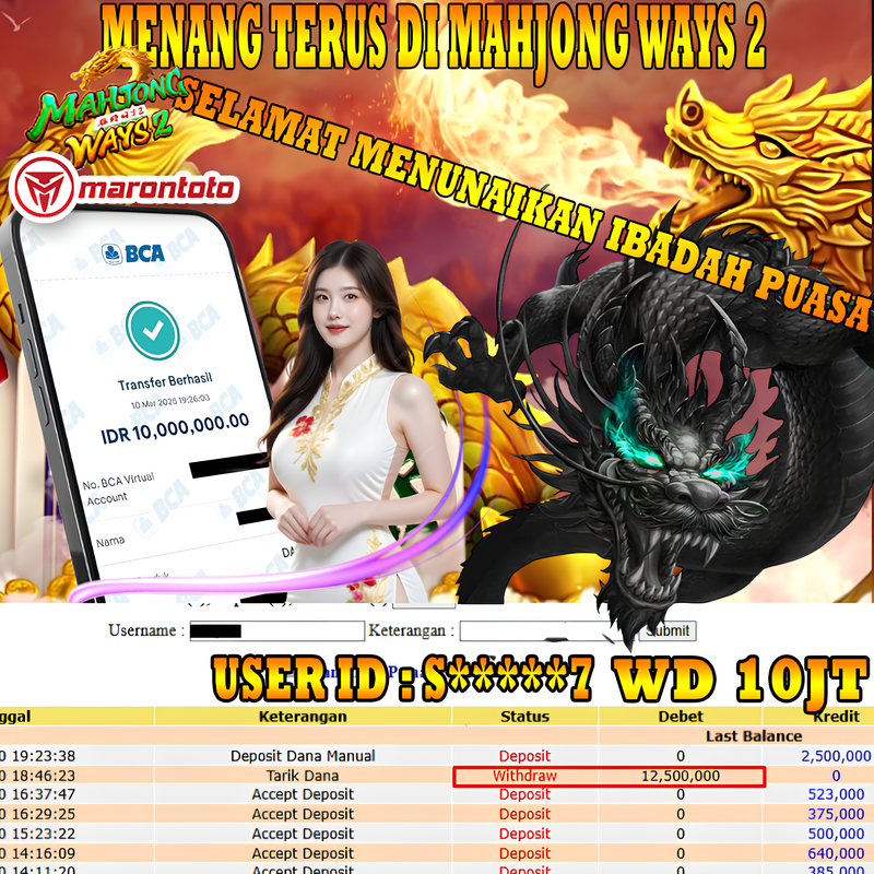 Bukti Kemenangan Member Marontoto Sebesar 10,000,000 JuTa