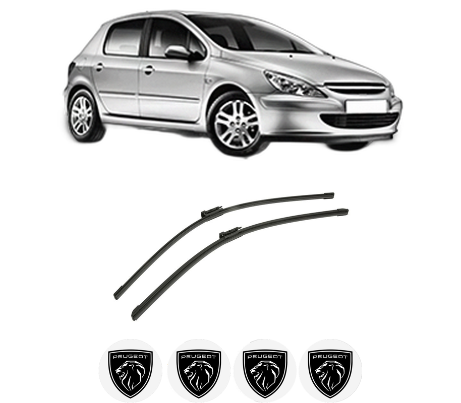 Set stergatoare auto PEUGEOT 307 (3A/C) din 2000-2012, pentru parbriz auto, 2 bucati, Bosch Aerotwin, din cauciuc siliconat rezistent, 4 Stickere Auto PEUGEOT