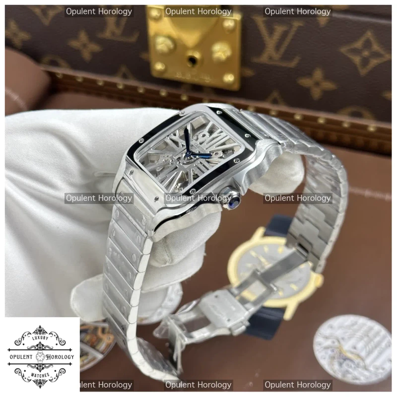 Cartier Santos Skeleton Replica Watch | 39.8mm Stainless Steel Metal Bracelet - Super Clone
