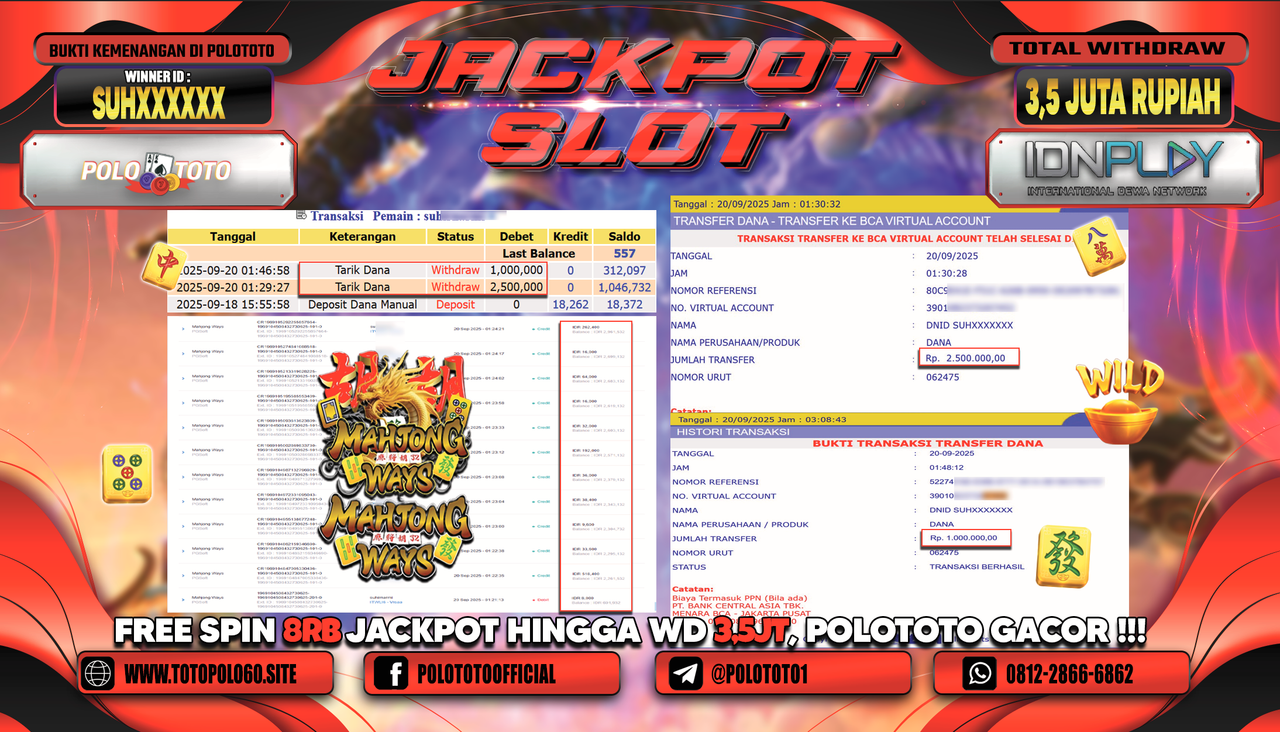 POLOTOTO JACKPOT SLOT MAHJONG WAYS Rp.3.500.000,-
