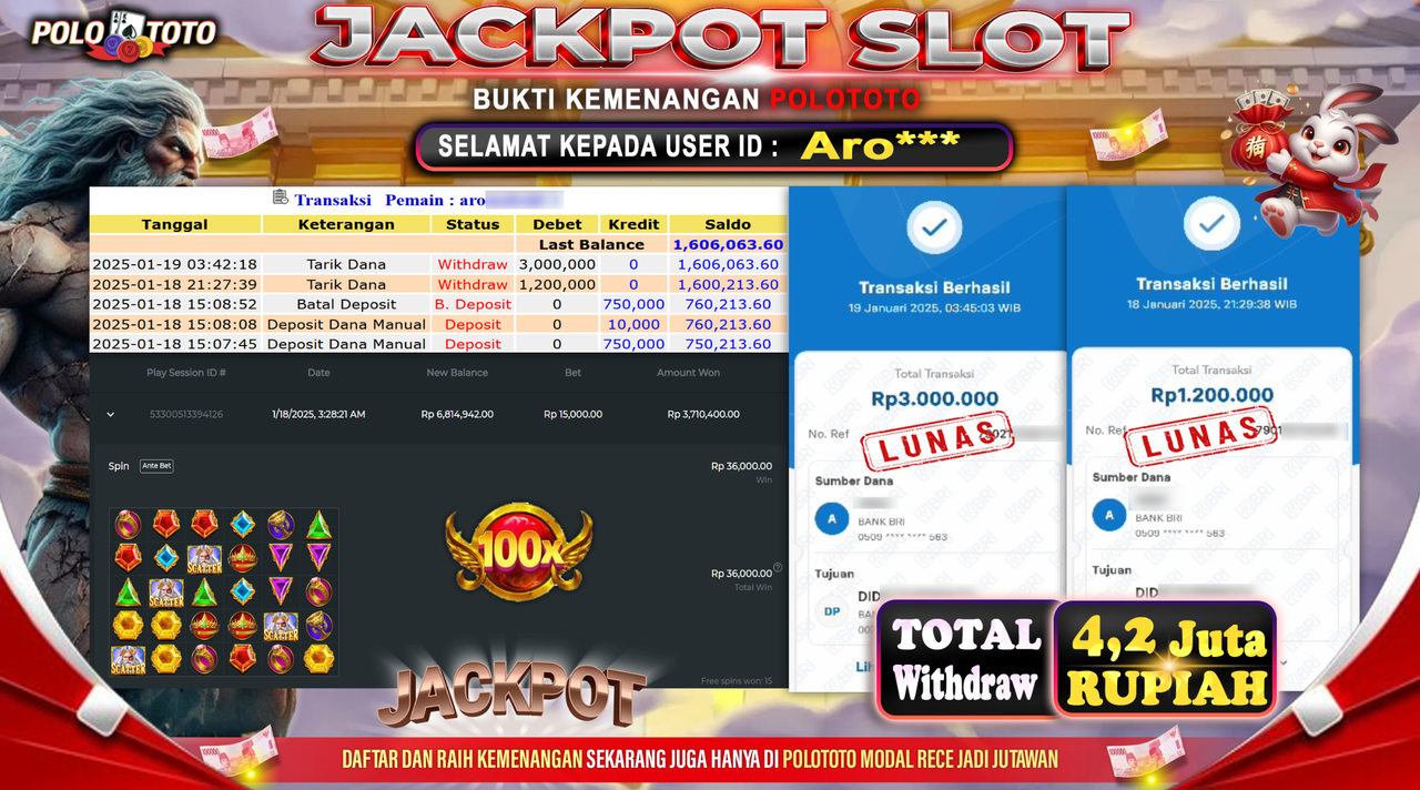 POLOTOTO JACKPOT SLOT GATES OF OLYMPUS 1000 Rp.4,200.000,-