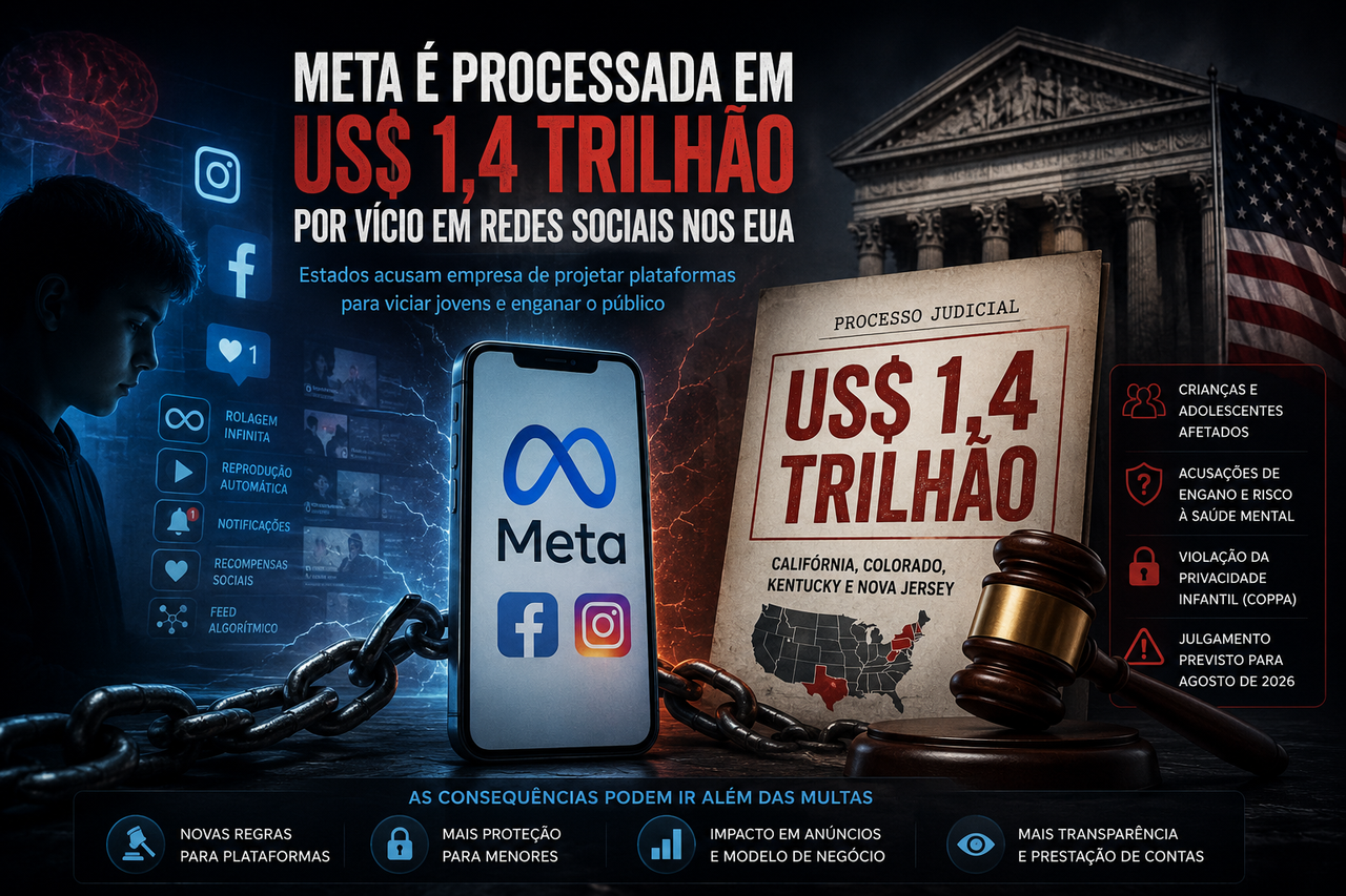 Meta enfrenta risco de US$ 1,4 trilhão por redes sociais “viciantes” mas ainda não existe condenação nesse valor