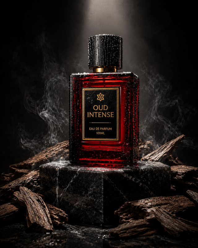 Example result for: Marble Pedestal & Oud Smoke: Luxury Fragrance Photography Prompt