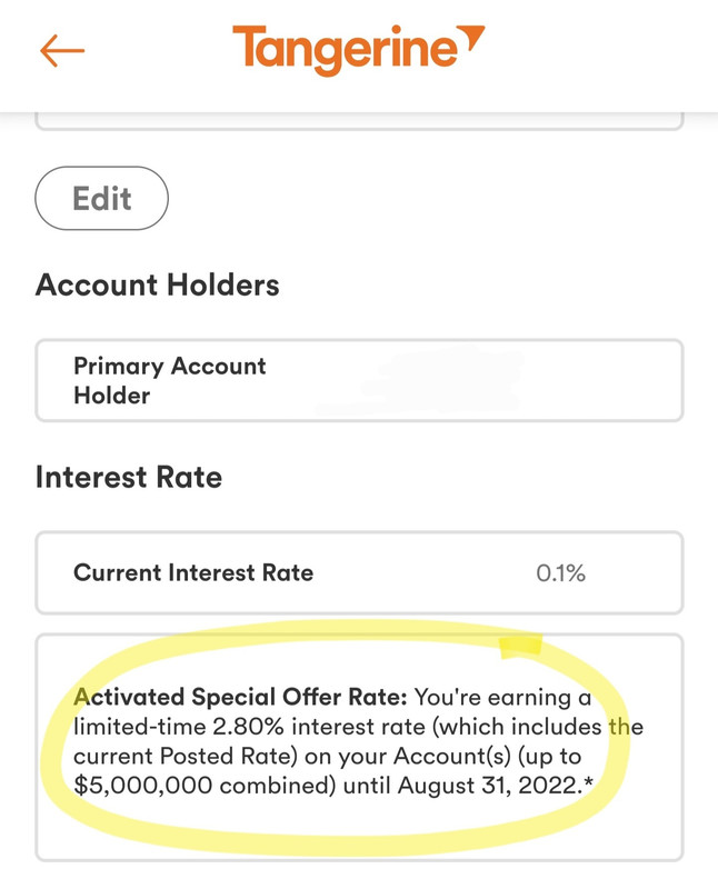 [Tangerine] 2.8 until July 31 2022 on new deposits in Savings account