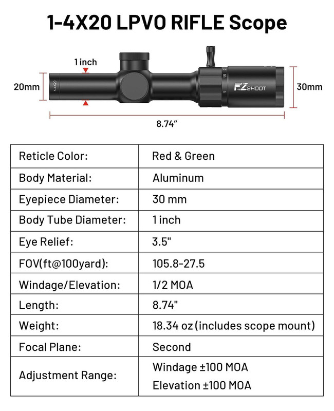 EZshoot LPVO 1-4x20 rifle scope high resolution product image