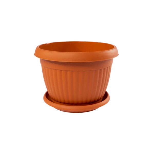 Ghiveci cu tava,  Plastic, Maro, 28x21 cm - Ghivece pentru flori - Mercaton Store