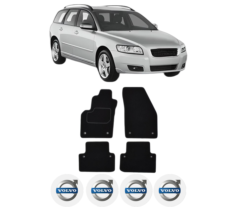 Set Covorase Presuri VOLVO V50 (545) din 2003-2012, Auto, Material Textil Mocheta, 4 Stickere auto cu VOLVO