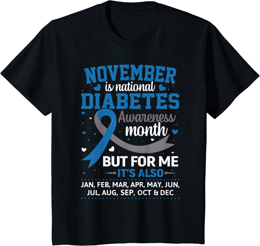 November Is Diabetes Awareness Month Ribbon Youth Unisex T-shirt - Picture 2 of 6