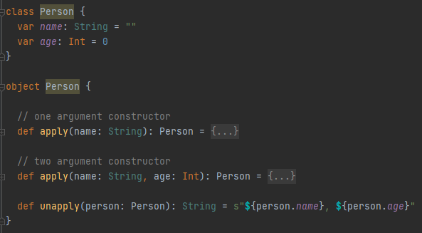 companion object with unapply method