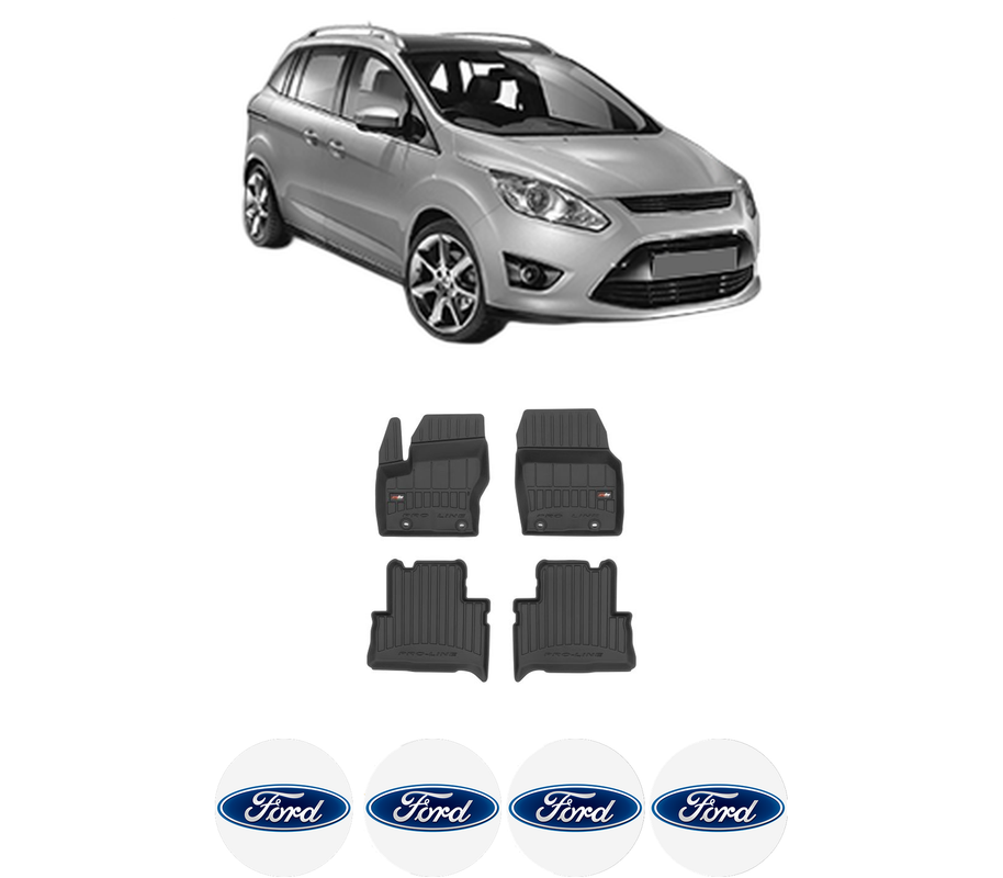 Set covorase presuri FORD C-MAX II (DXA/CB7, DXA/CEU) din 2010-2019, auto, din cauciuc thermoplastic, 4 Stickere auto cu FORD
