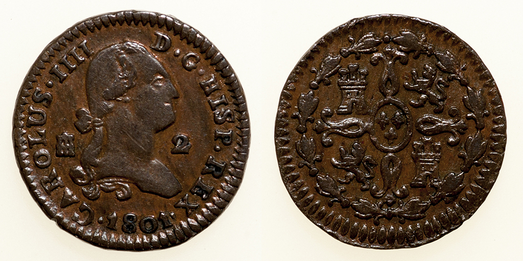 Serie maravedís de cobre de Carlos IV (1788-1808). Segovia. Carlos-IV-2-maravedis
