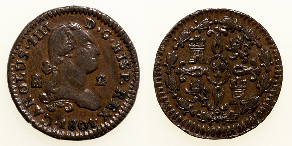 Serie maravedís de cobre de Carlos IV (1788-1808). Segovia. Carlos-IV-2-maravedis