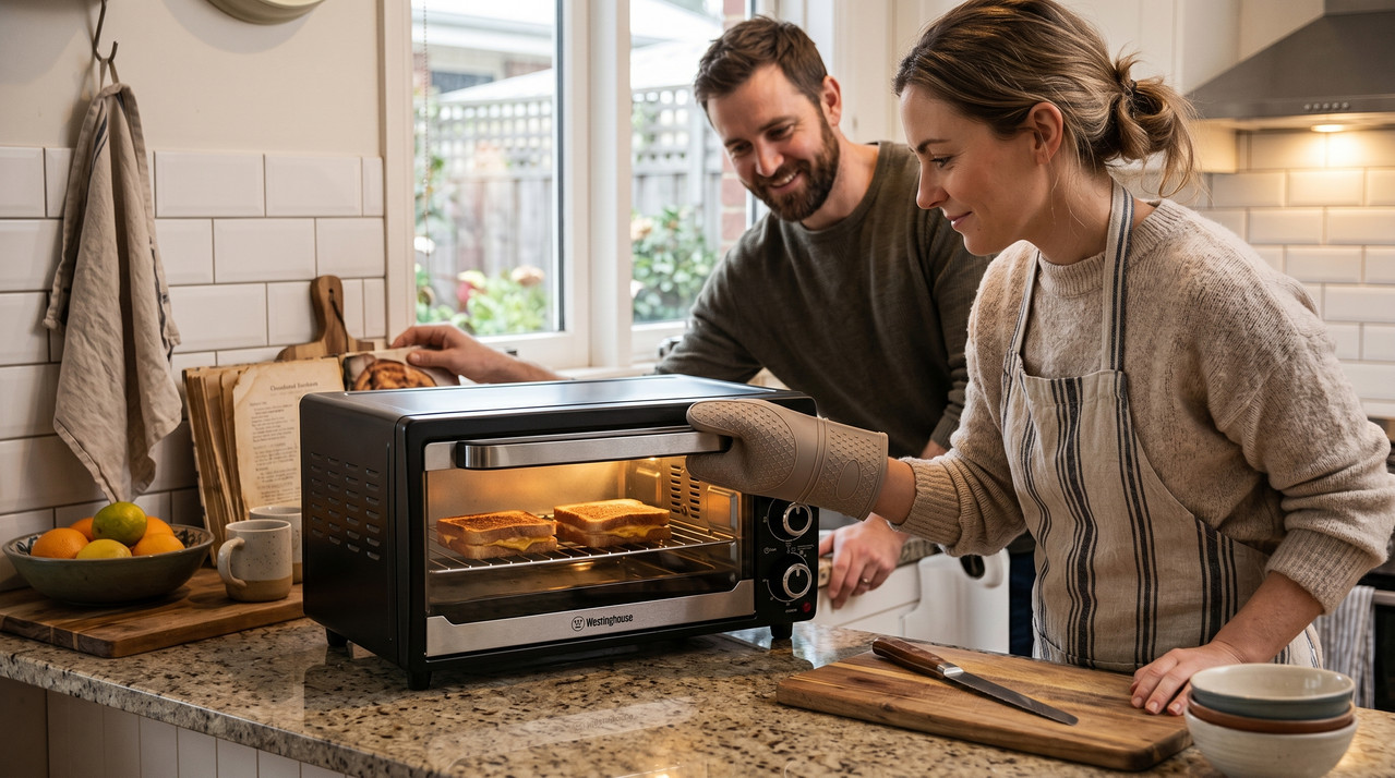 Horno tostador Westinghouse WKTORE14N15BK en encimera de cocina